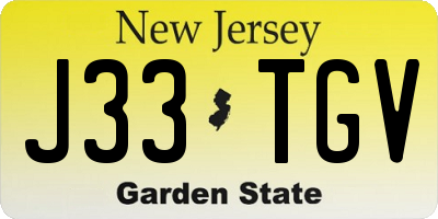 NJ license plate J33TGV