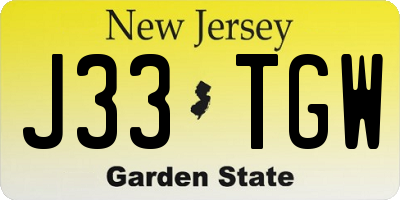 NJ license plate J33TGW