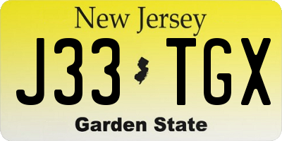 NJ license plate J33TGX