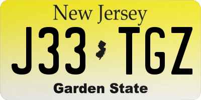 NJ license plate J33TGZ