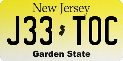 NJ license plate J33TOC