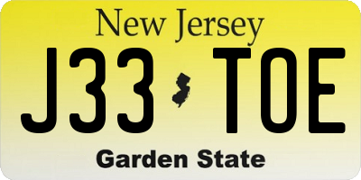 NJ license plate J33TOE