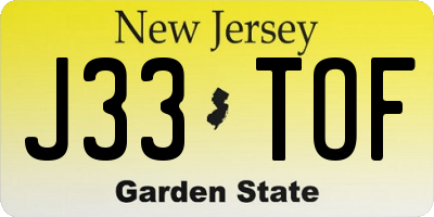NJ license plate J33TOF