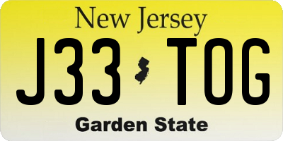 NJ license plate J33TOG