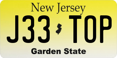 NJ license plate J33TOP