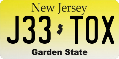 NJ license plate J33TOX