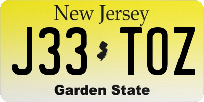 NJ license plate J33TOZ