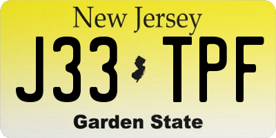 NJ license plate J33TPF