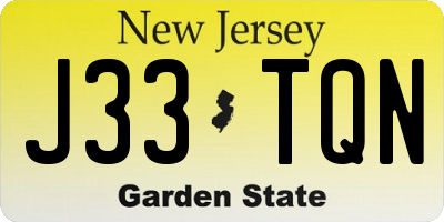 NJ license plate J33TQN
