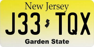 NJ license plate J33TQX