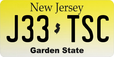 NJ license plate J33TSC