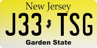 NJ license plate J33TSG