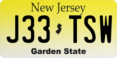 NJ license plate J33TSW