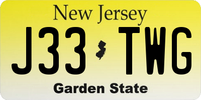 NJ license plate J33TWG