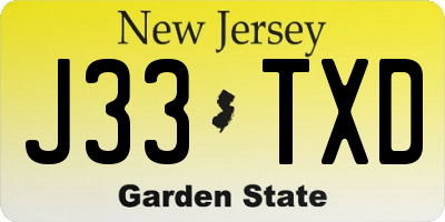 NJ license plate J33TXD