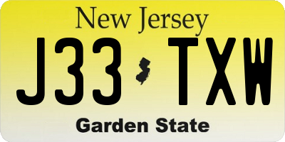 NJ license plate J33TXW