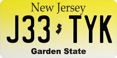 NJ license plate J33TYK