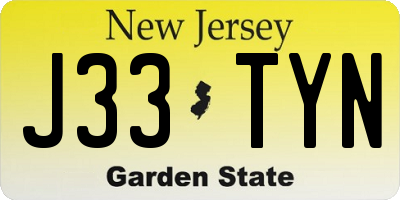 NJ license plate J33TYN