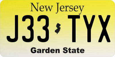 NJ license plate J33TYX