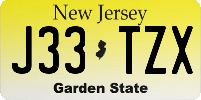 NJ license plate J33TZX