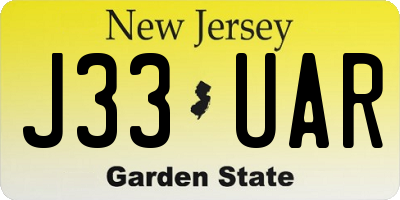 NJ license plate J33UAR