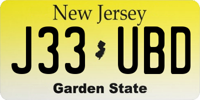 NJ license plate J33UBD