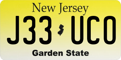 NJ license plate J33UCO