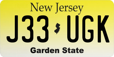 NJ license plate J33UGK
