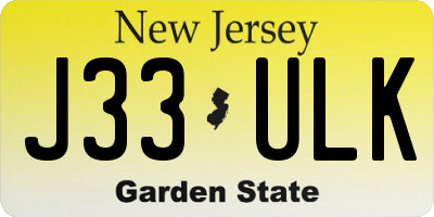 NJ license plate J33ULK