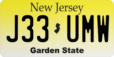 NJ license plate J33UMW