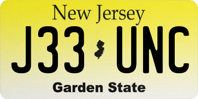 NJ license plate J33UNC