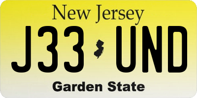 NJ license plate J33UND