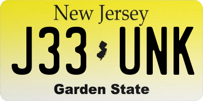 NJ license plate J33UNK