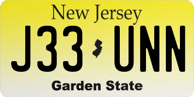 NJ license plate J33UNN