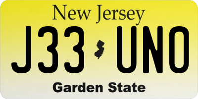 NJ license plate J33UNO