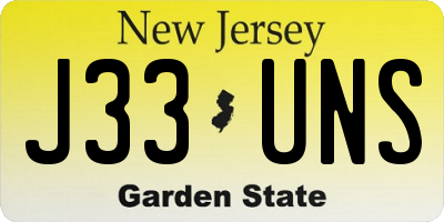 NJ license plate J33UNS