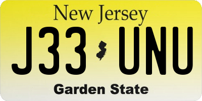 NJ license plate J33UNU