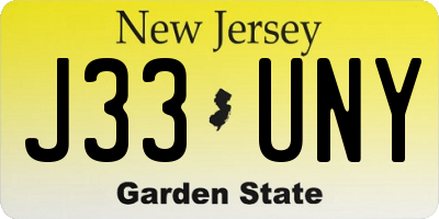 NJ license plate J33UNY