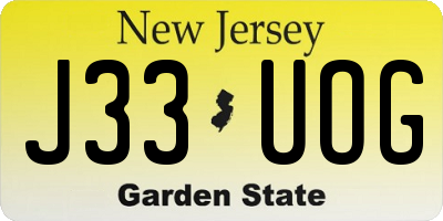 NJ license plate J33UOG