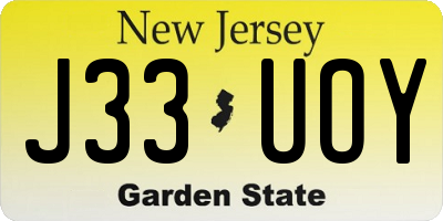 NJ license plate J33UOY