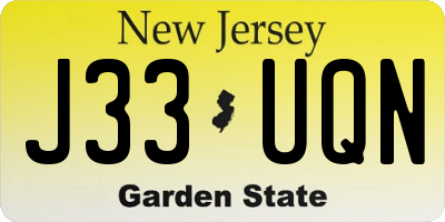 NJ license plate J33UQN