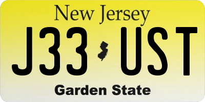 NJ license plate J33UST