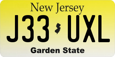 NJ license plate J33UXL