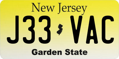 NJ license plate J33VAC