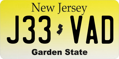 NJ license plate J33VAD