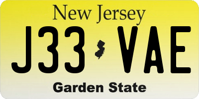 NJ license plate J33VAE