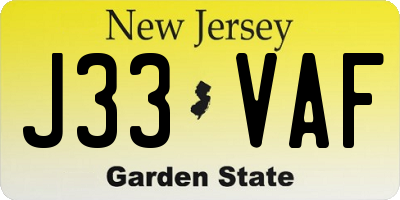 NJ license plate J33VAF