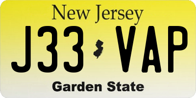 NJ license plate J33VAP