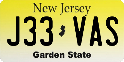NJ license plate J33VAS