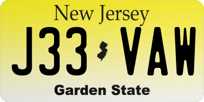 NJ license plate J33VAW